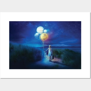 Girl With Balloon Planets Posters and Art